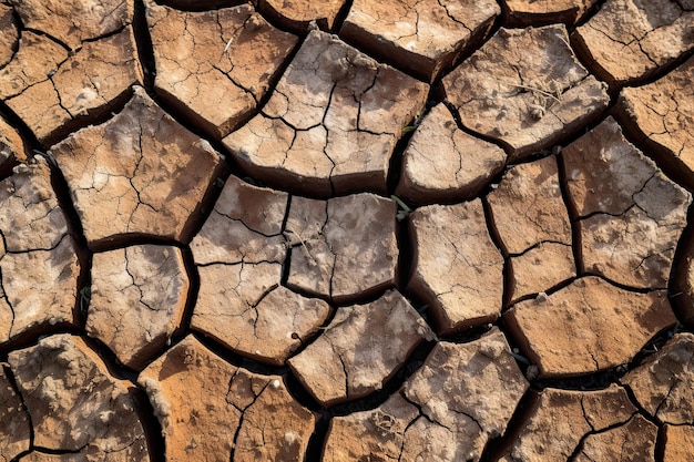 Obraz popękanego suchego lądu reprezentujący suszę i zmiany klimatyczne, brak wody i deszczu Generacyjna sztuczna inteligencja