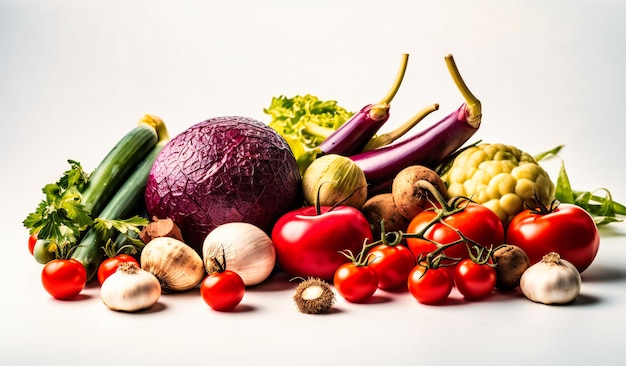 Obraz przedstawia różnorodne świeże warzywa