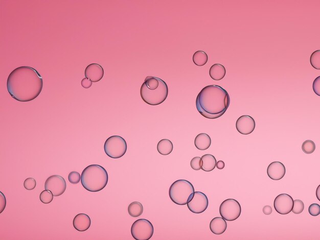 Obraz przedstawia zbliżenie pęcherzyków mydła na różowym tle Pęcherzyki mają różne rozmiary