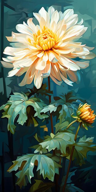 obraz przedstawiający biały kwiat na niebieskim tle Obraz akrylowy Dalia leśna zielona Idealny do
