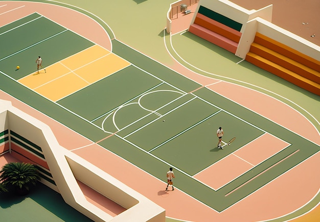 Zdjęcie obraz przedstawiający boisko do koszykówki z postacią na nim