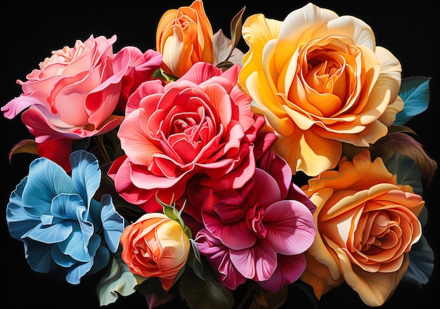 obraz przedstawiający bukiet kolorowych róż