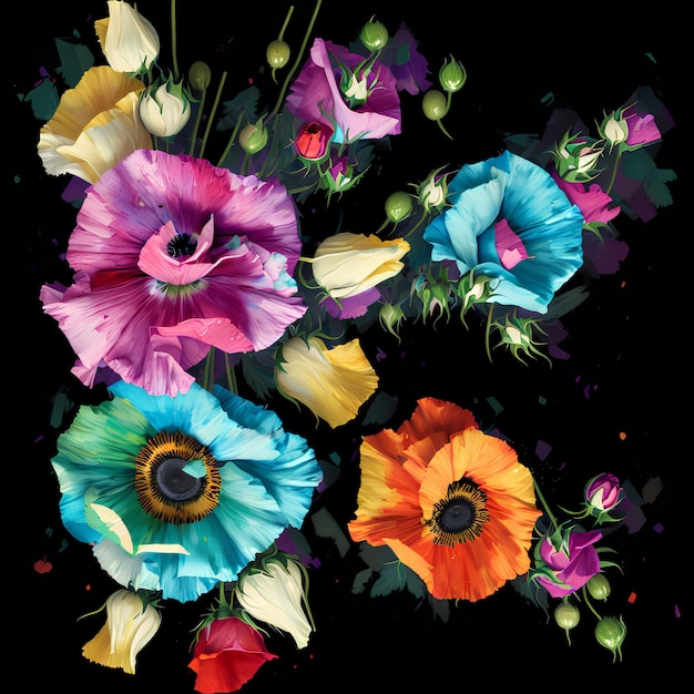 Obraz przedstawiający bukiet kwiatów z napisem " mak ".
