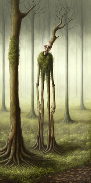 Zdjęcie obraz przedstawiający człowieka z pniem drzewa w środku lasu generatywnego ai