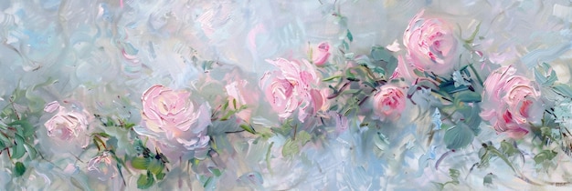 Obraz przedstawiający delikatne różowe róże na żywo niebieskim tle Róże są skomplikowane