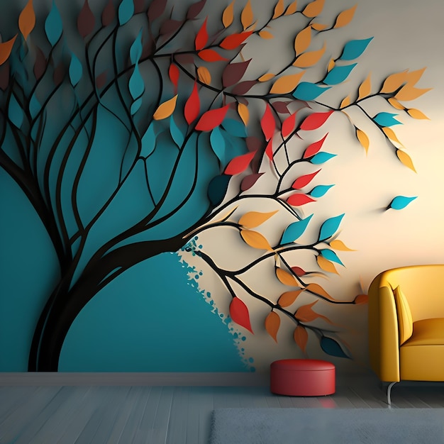 Obraz przedstawiający drzewo z liśćmi