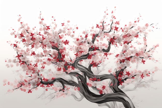 Obraz przedstawiający drzewo z różowymi kwiatami