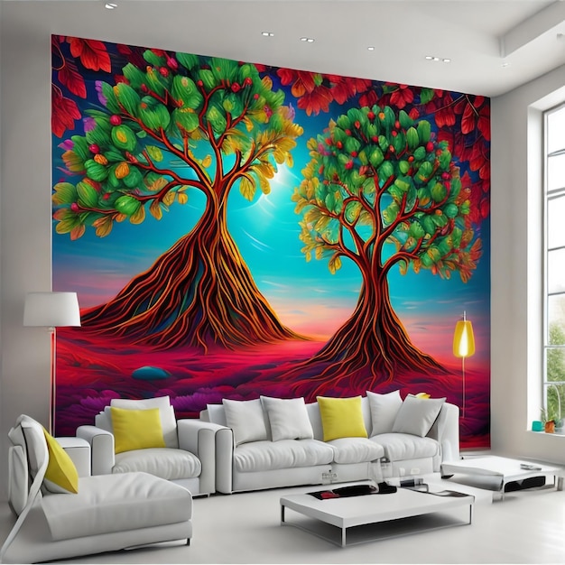 Obraz przedstawiający dwa drzewa ze słowem miłość