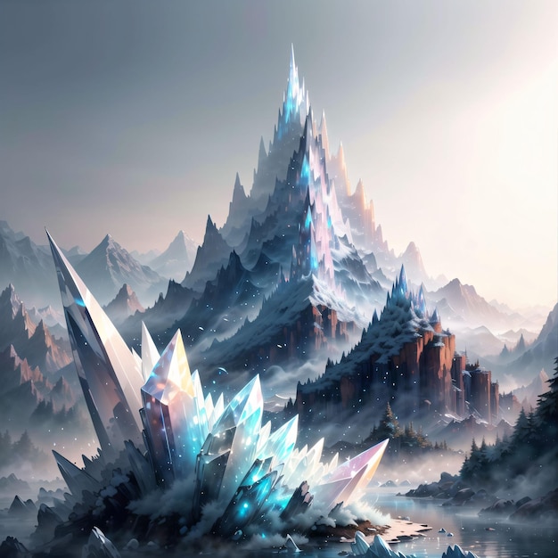 Obraz przedstawiający górę z kryształkami lodu