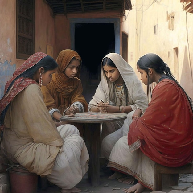 Obraz przedstawiający grupę kobiet grających w grę