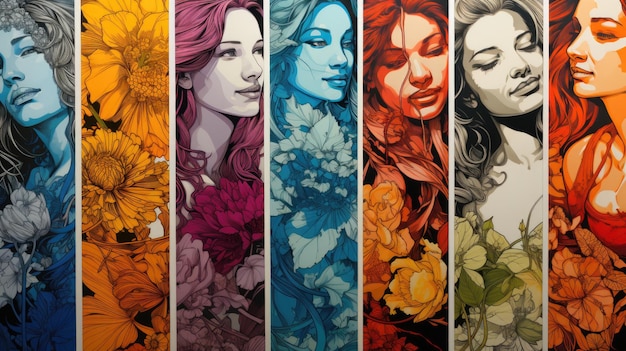 Obraz przedstawiający grupę kobiet z kwiatami ai