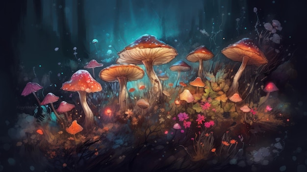 Obraz przedstawiający grzyby w lesie