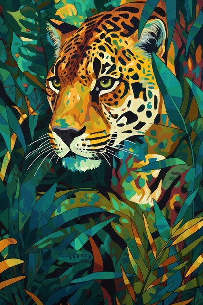 Obraz przedstawiający jaguara w dżungli