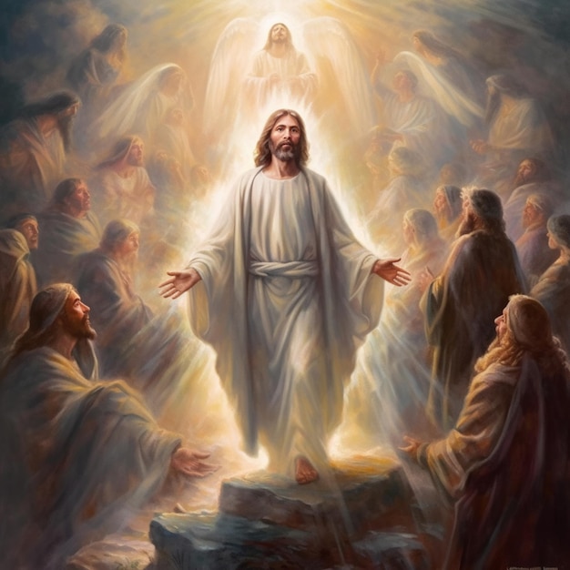 Obraz przedstawiający Jezusa stojącego pośrodku tłumu.