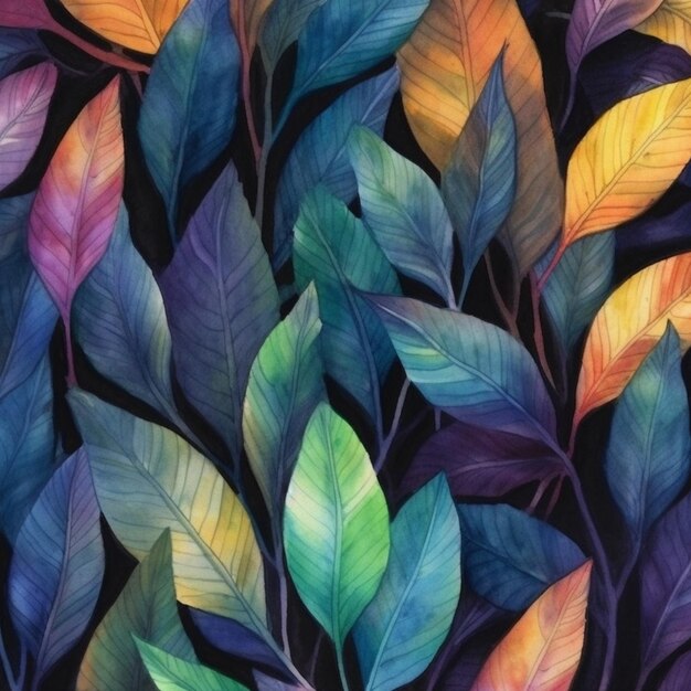 obraz przedstawiający kiść liści pomalowanych na różne kolory generatywnej ai