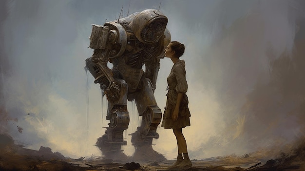 Zdjęcie obraz przedstawiający kobietę i robota