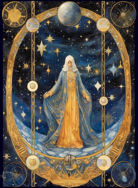Obraz przedstawiający kobietę na huśtawce z księżycem w tle.