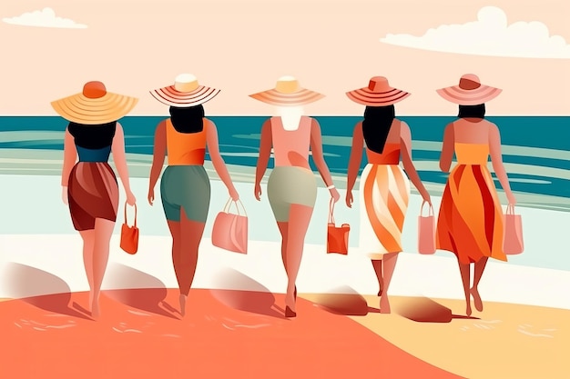 Obraz przedstawiający kobiety spacerujące po plaży