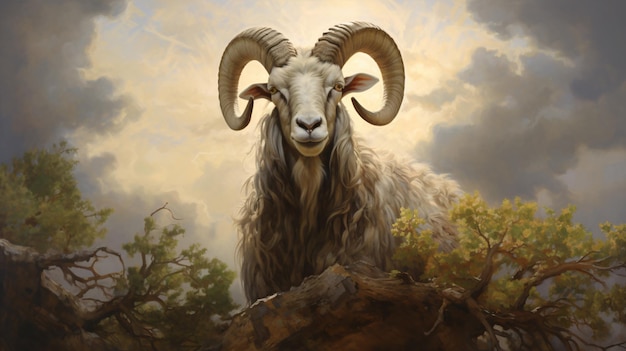 Obraz przedstawiający kozę z imieniem barana