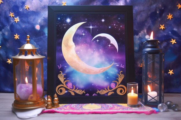 Obraz przedstawiający księżyc i gwiazdy