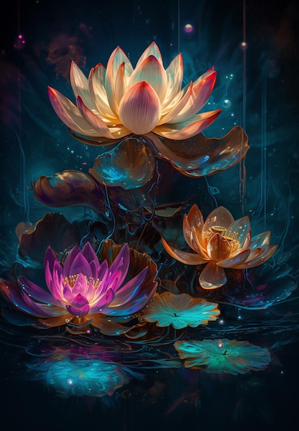 Obraz przedstawiający kwiat lotosu ze słowem lotos.