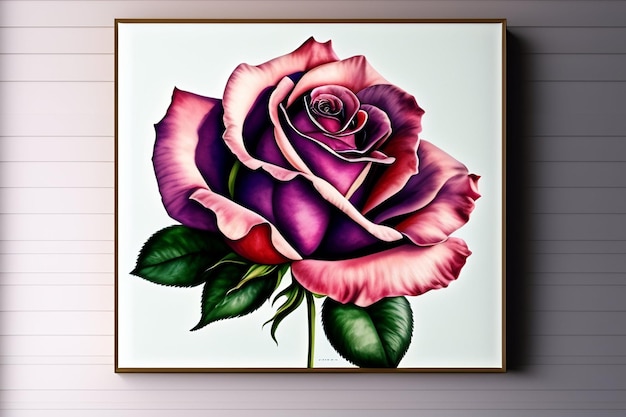 Obraz przedstawiający kwiat z fioletowymi i różowymi płatkami