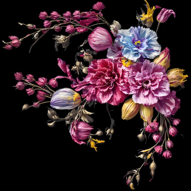 Obraz przedstawiający kwiaty na czarnym tle