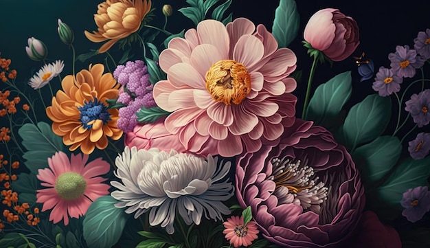 Obraz przedstawiający kwiaty na czarnym tle