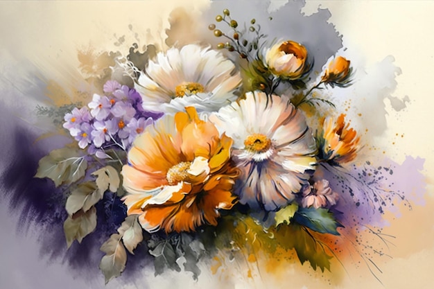 Obraz przedstawiający kwiaty na fioletowym tle