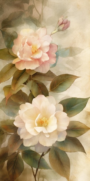 Obraz przedstawiający kwiaty z liśćmi