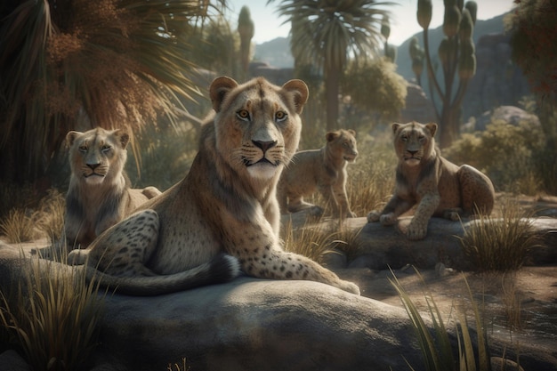 Obraz przedstawiający lwicę z młodymi