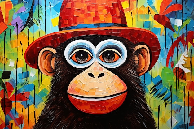 obraz przedstawiający małpę w kapeluszu