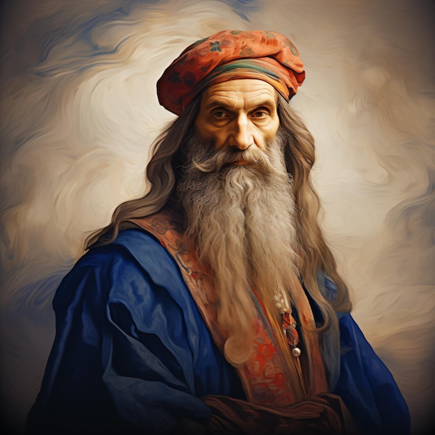 obraz przedstawiający mężczyznę z długą brodą