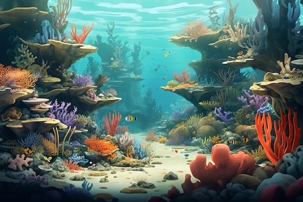 Obraz przedstawiający morską scenę z rybą.