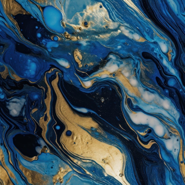 Obraz przedstawiający niebieskie i złote marmurowe tło.