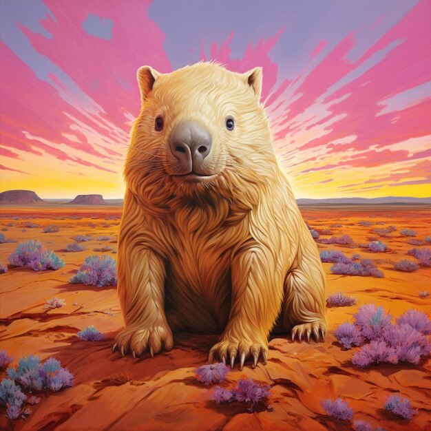 Obraz przedstawiający niedźwiedzia ze słońcem za nim