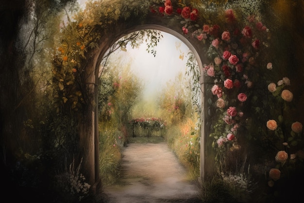Obraz przedstawiający ogród z różami