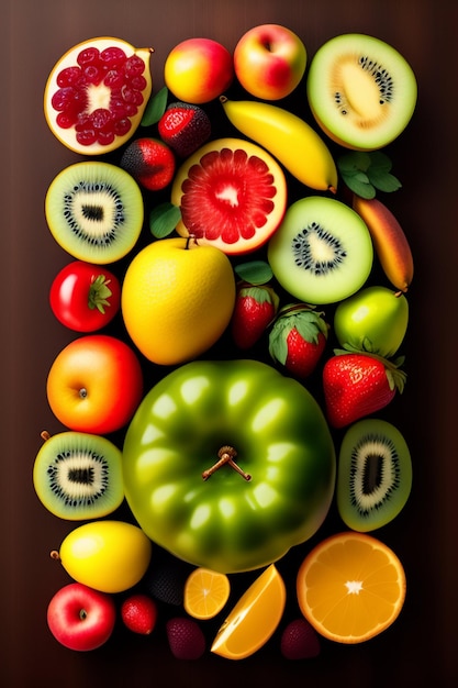 Obraz przedstawiający owoc i zielone jabłko z napisem owoc