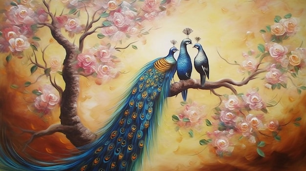 Obraz przedstawiający pawia z parą