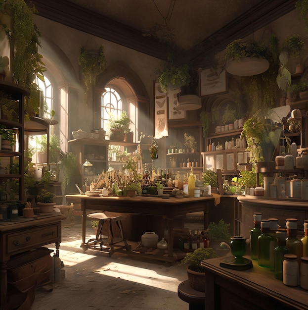 Obraz przedstawiający pokój z roślinami
