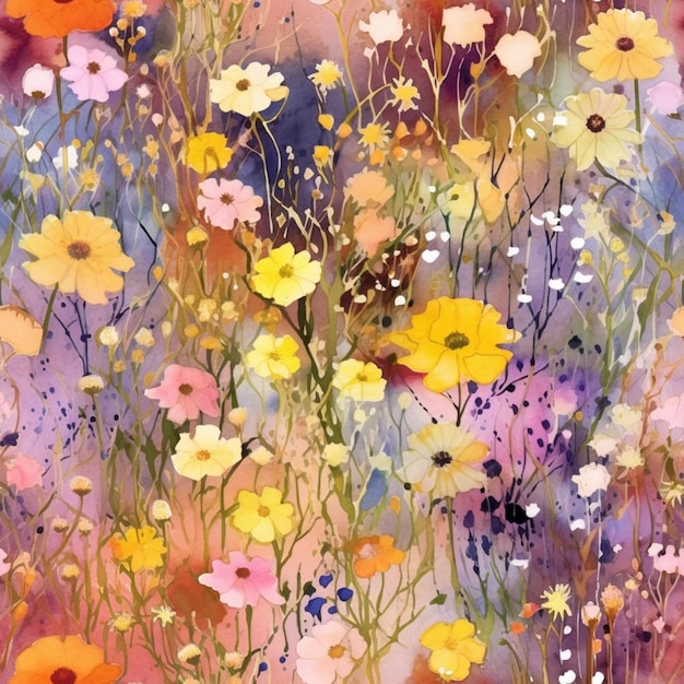 obraz przedstawiający pole kwiatów z motylem pośrodku generatywnym ai