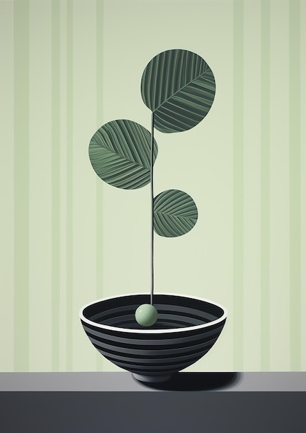 obraz przedstawiający roślinę z zieloną kulką w środku