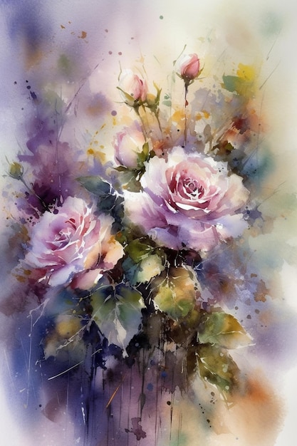 Obraz przedstawiający różowe róże w wazonie na zielonym tle.