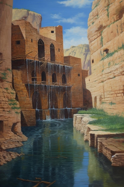 Obraz przedstawiający rzekę na pustyni