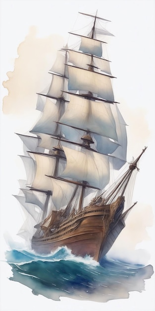 Obraz przedstawiający statek z białymi żaglami i napisem pirat.