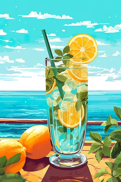 Obraz przedstawiający szklankę lemoniady na stole Generative AI image Hugo spritz coctail lub mocktail