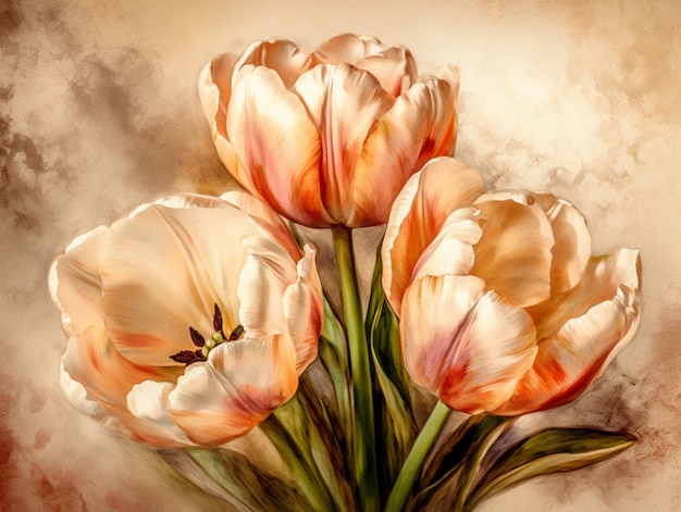Obraz przedstawiający tulipany na beżowym tle