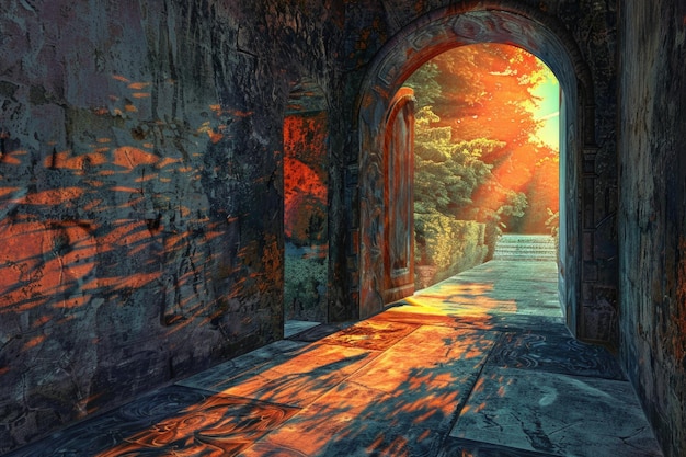 Obraz przedstawiający tunel prowadzący do bujnego lasu