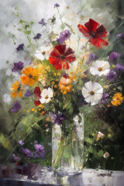 Obraz przedstawiający wazon z kwiatami w środku.