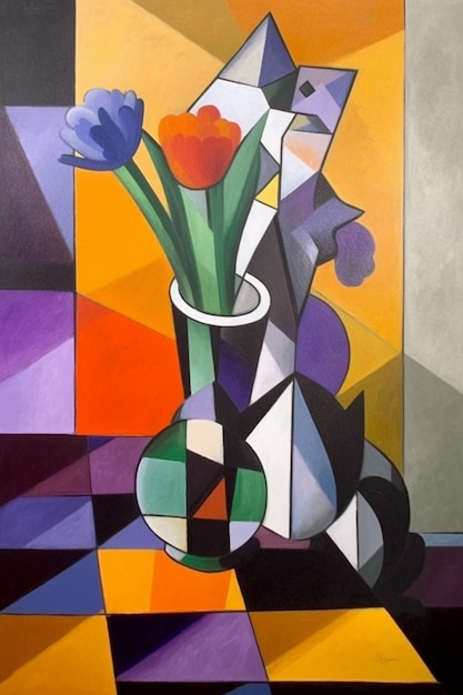 Obraz przedstawiający wazon z tulipanami